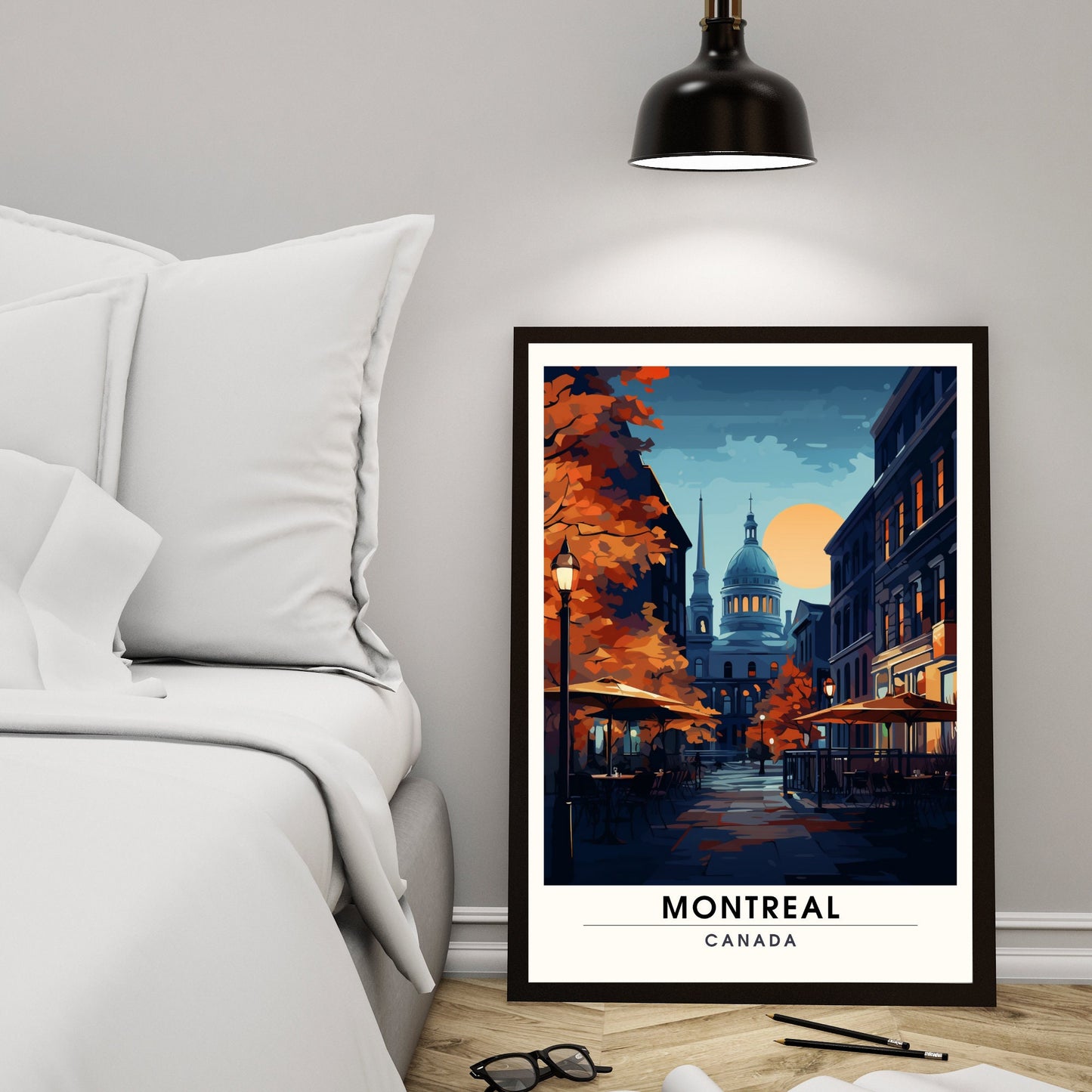 Impression Montréal, Québec | Poster de voyage Montréal | Vieux Montréal la nuit