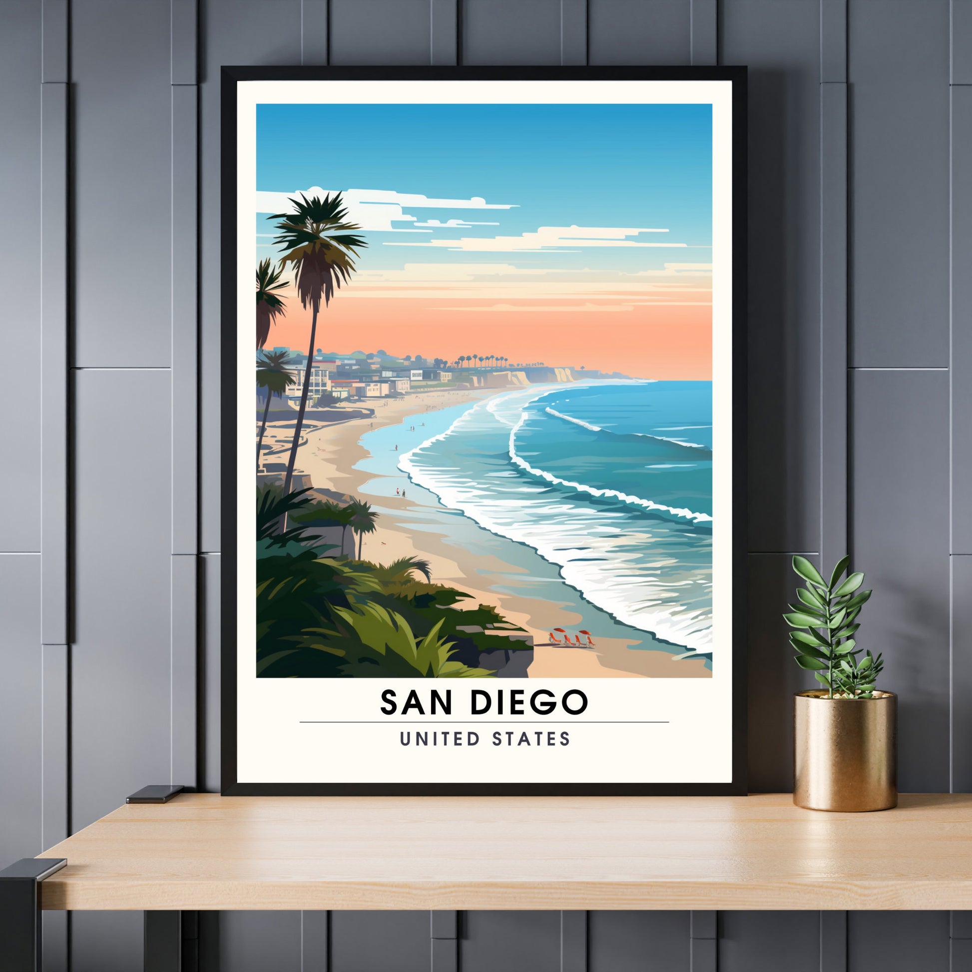 Impression San Diego, USA | Poster de voyage San Diego | Vue sur mer