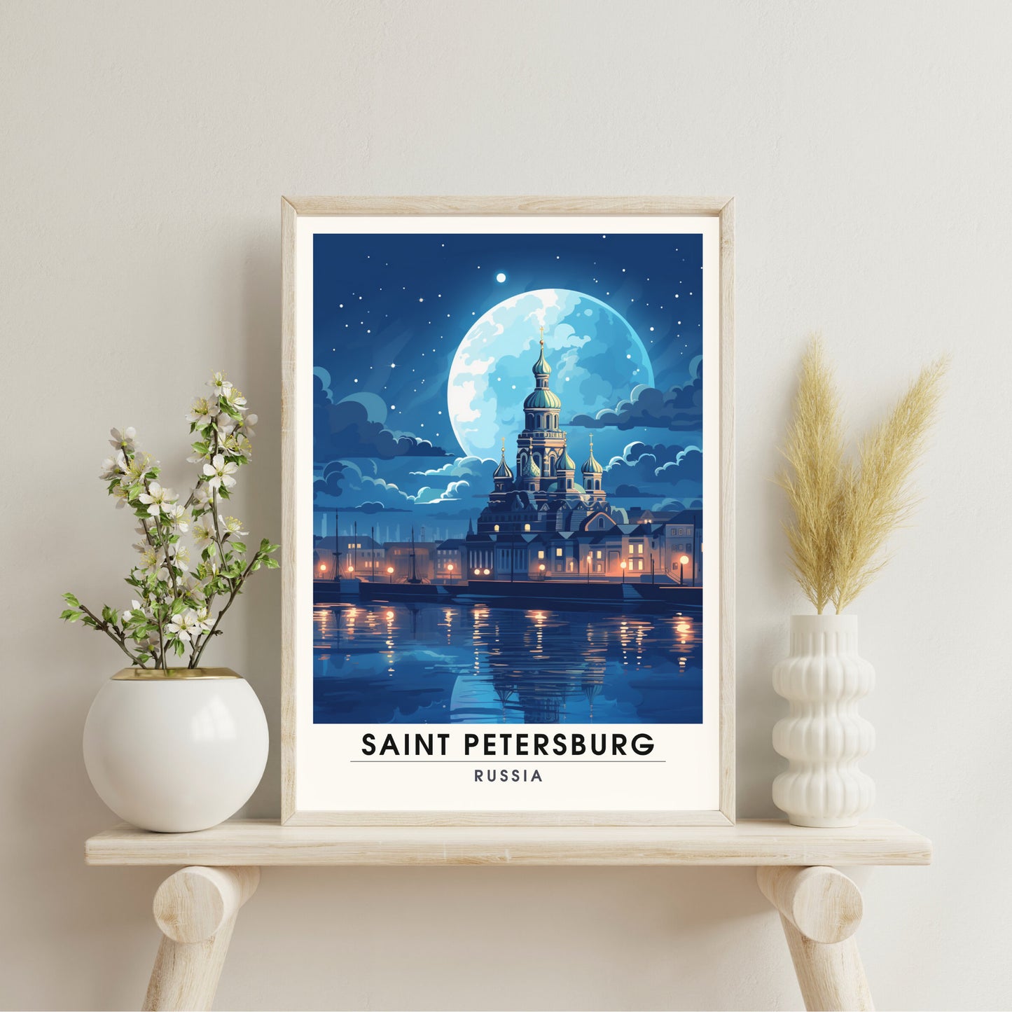 Impression Saint Pétersbourg | Poster de voyage Saint Pétersbourg, Russie | Voyage nocturne à Saint Pétersbourg