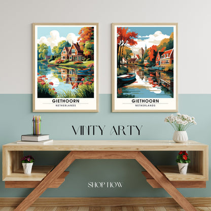 Impression de voyage Giethoorn | poster de voyage Giethoorn, Pays-Bas | Affiche Giethoorn