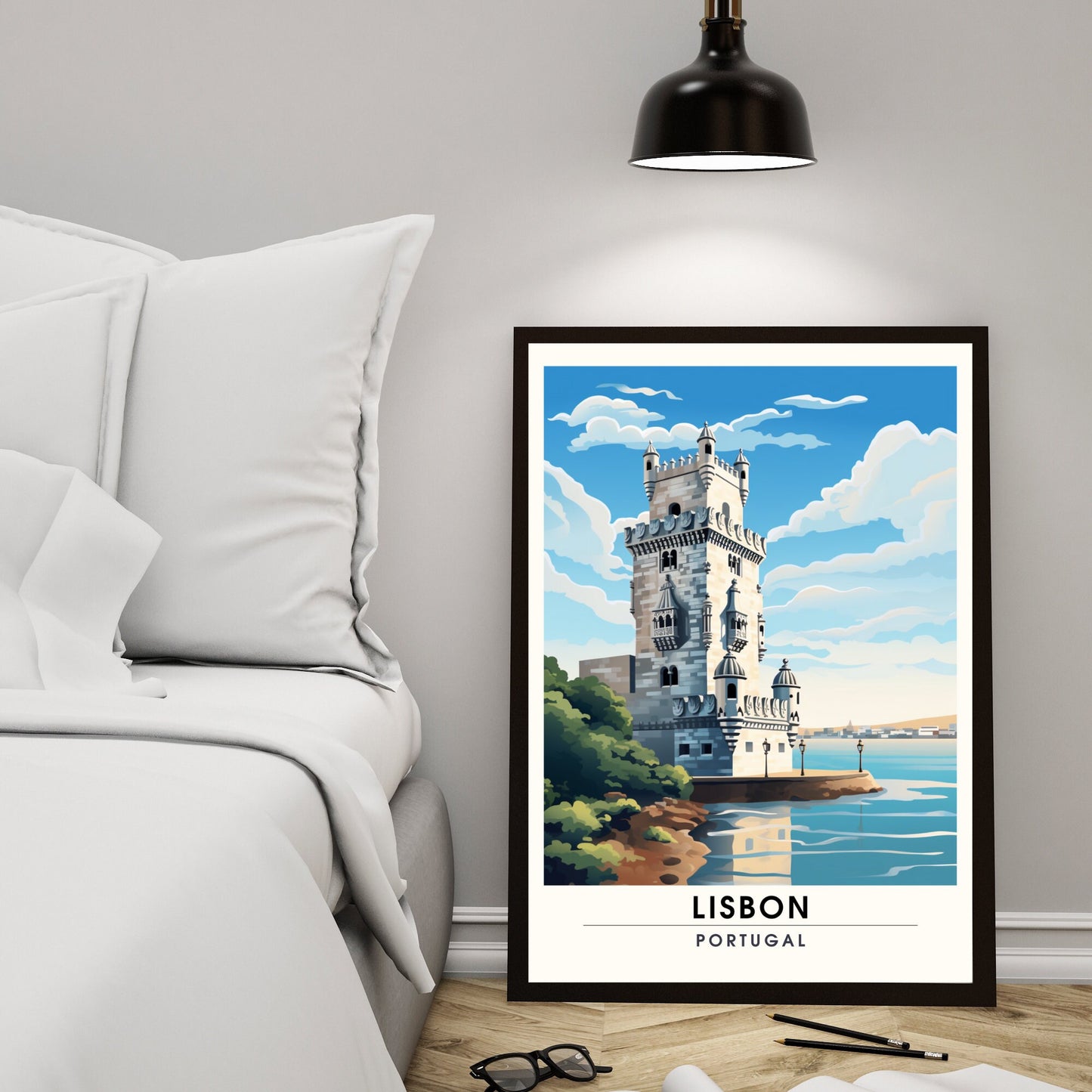 Impression Lisbonne, Portugal, Poster de voyage Lisbonne, Tour de Belem