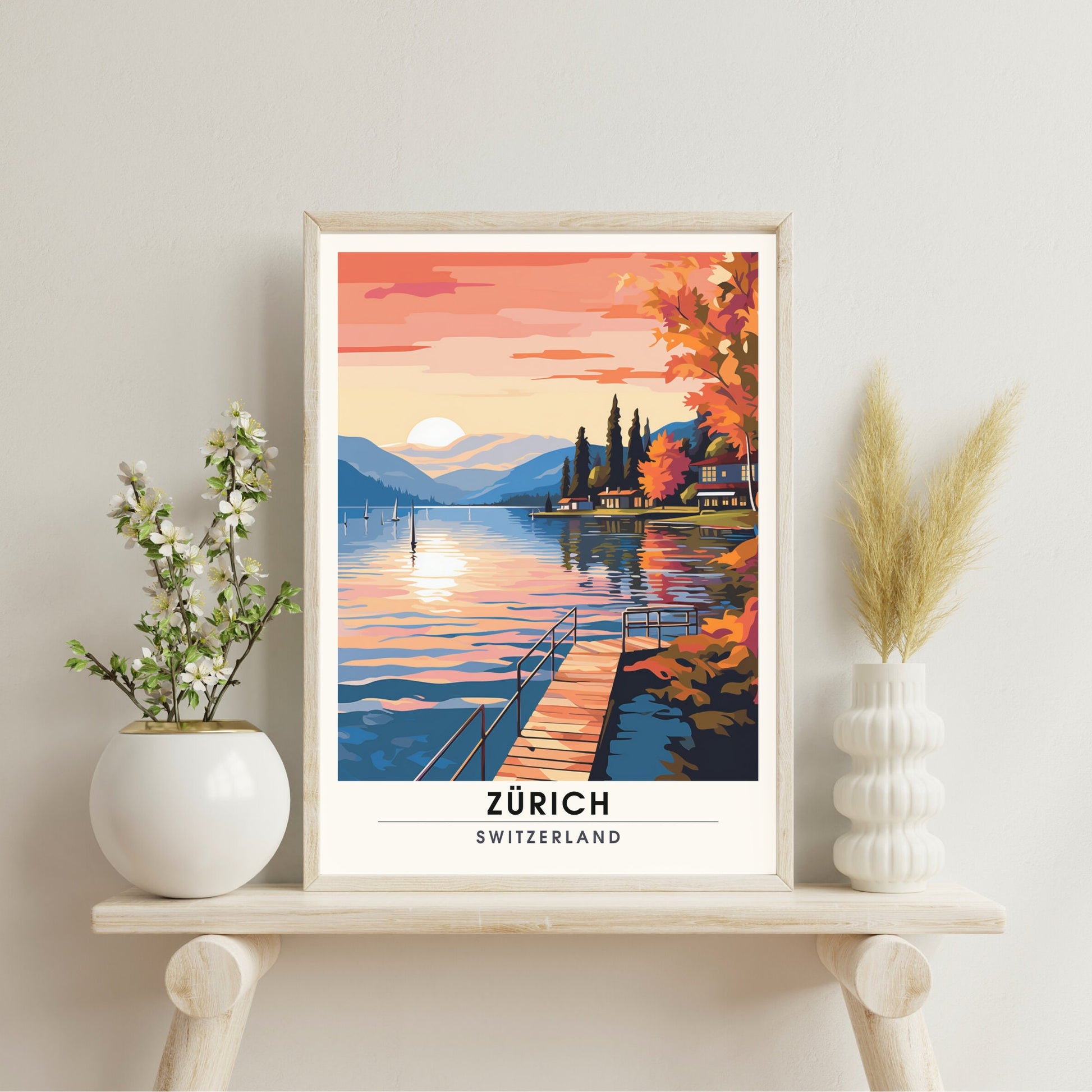 Impression Zurich , poster de voyage Zurich au coucher de soleil