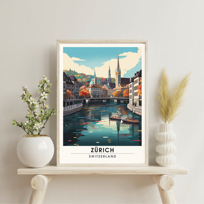 Impression Zurich , poster de voyage Zurich au coucher de soleil