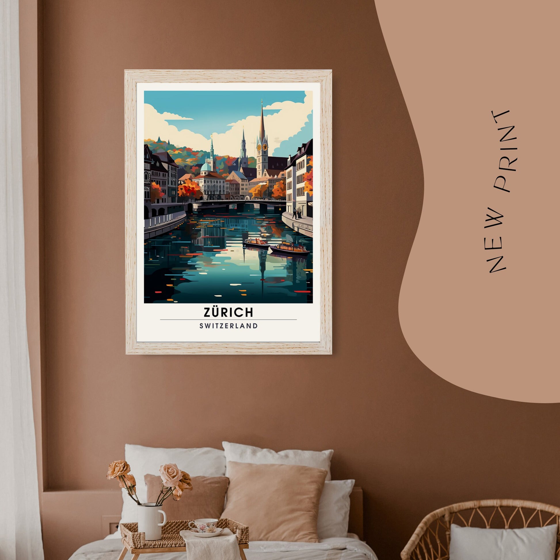 Impression Zurich , poster de voyage Zurich au coucher de soleil