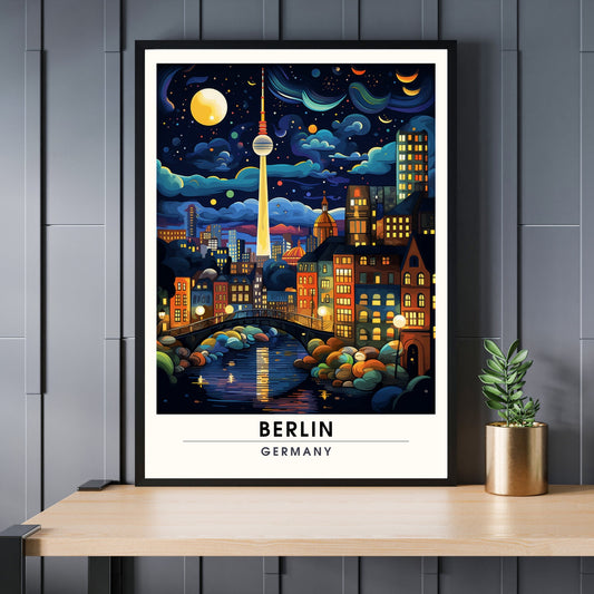 Impression Berlin | Poster de voyage Berlin, Allemagne | vue sur Fernsehturm de Berlin la nuit