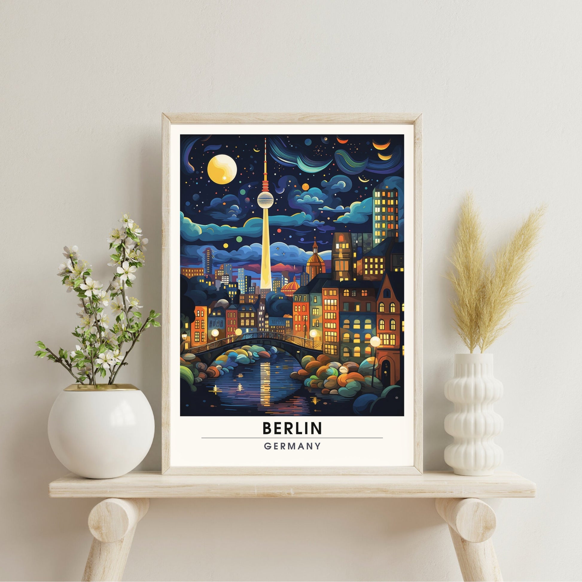 Impression Berlin | Poster de voyage Berlin, Allemagne | vue sur Fernsehturm de Berlin la nuit