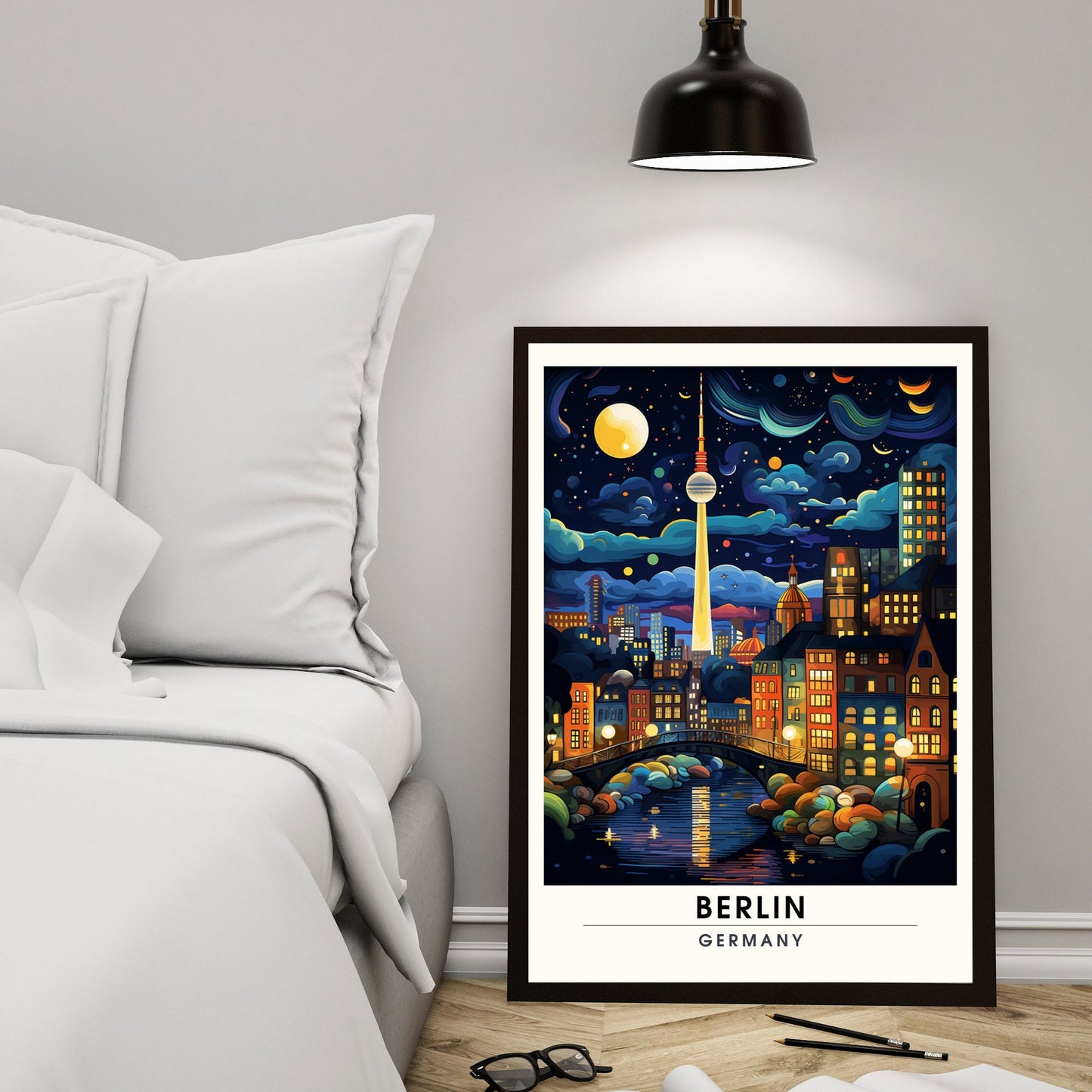 Impression Berlin | Poster de voyage Berlin, Allemagne | vue sur Fernsehturm de Berlin la nuit