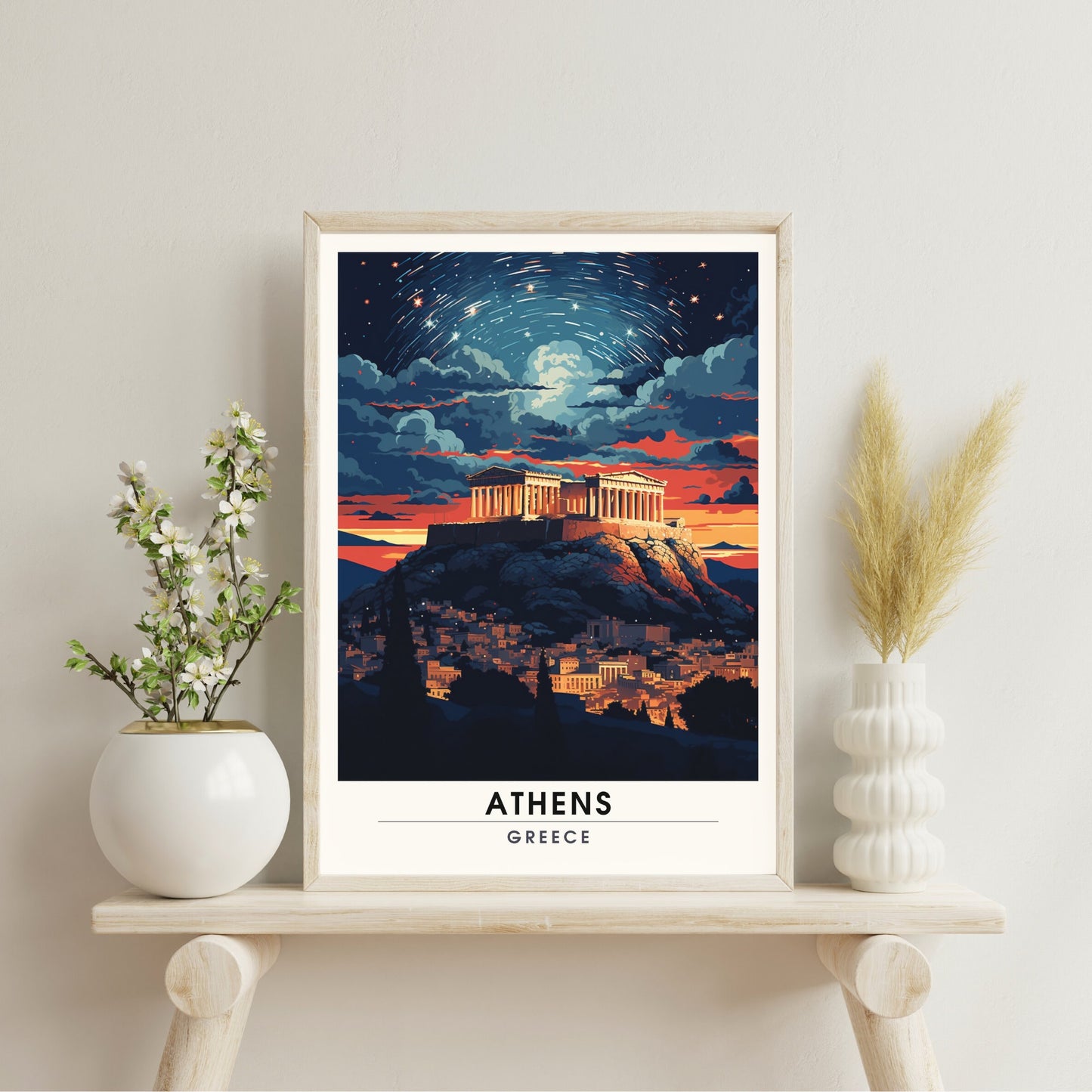 Impression Athènes | Affiche de voyage Athènes la nuit