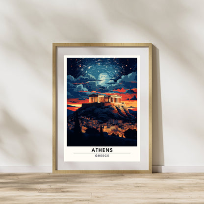 Impression Athènes | Affiche de voyage Athènes la nuit