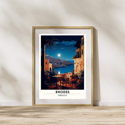 Impression Rhodes | Affiche de voyage Rhodes nuit | Affiche de voyage Grèce