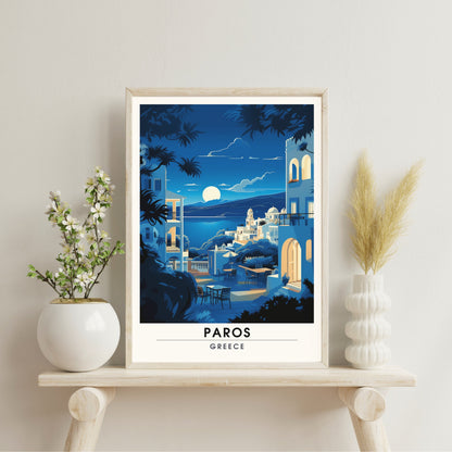 Impression Paros | Poster de voyage Paros, Grèce | Voyage nocturne à Paros