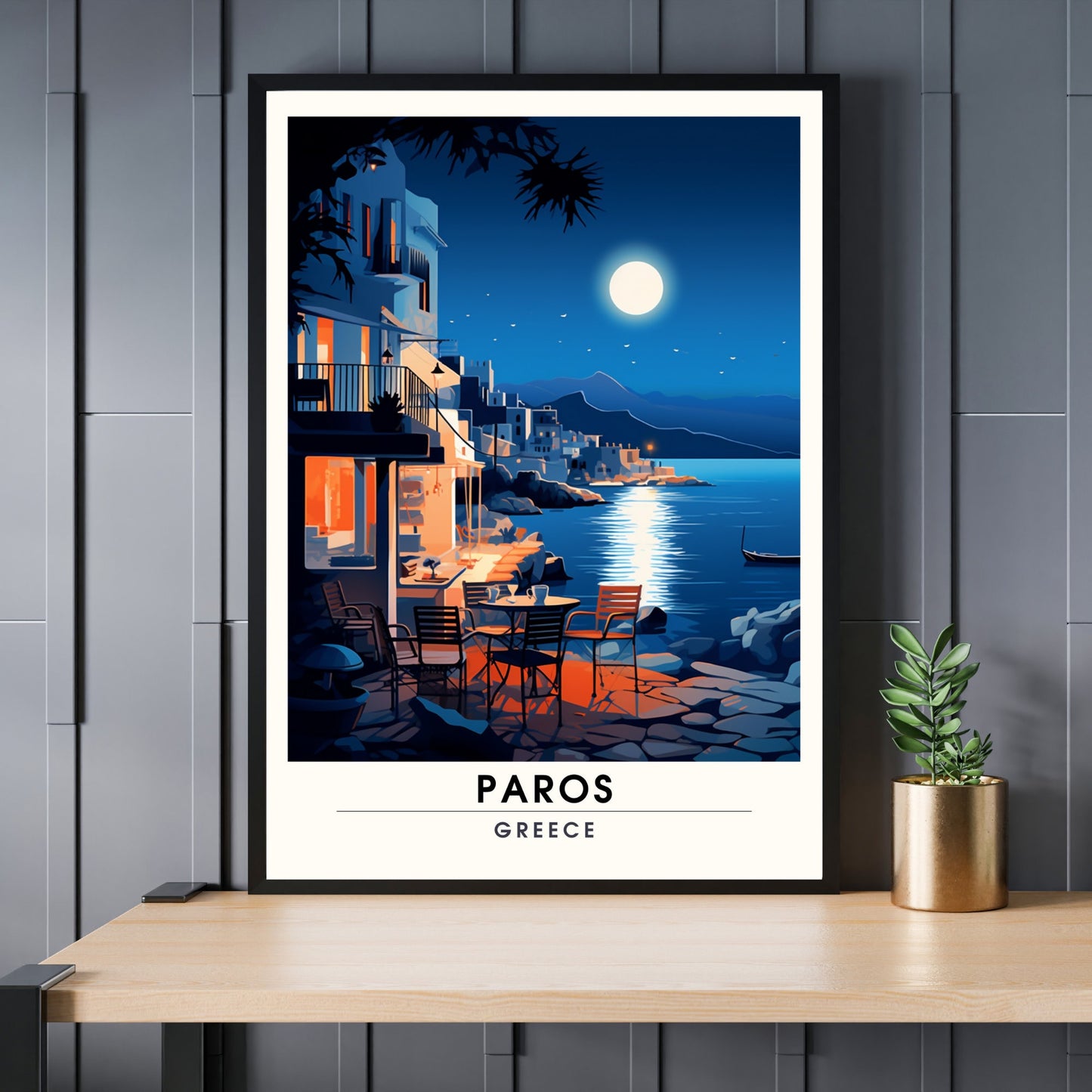 Impression Paros | Poster de voyage Paros, Grèce | Voyage nocturne à Paros