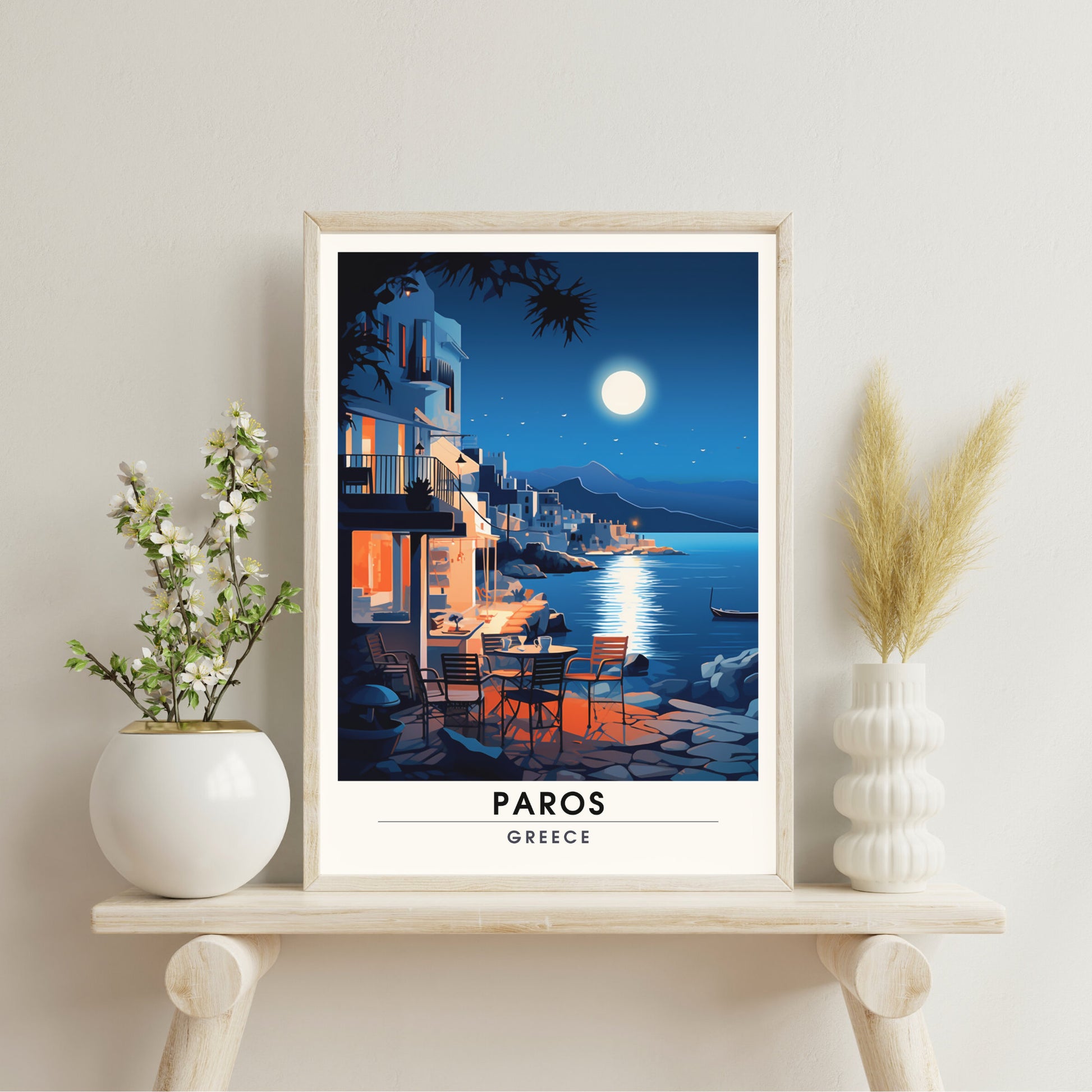 Impression Paros | Poster de voyage Paros, Grèce | Voyage nocturne à Paros