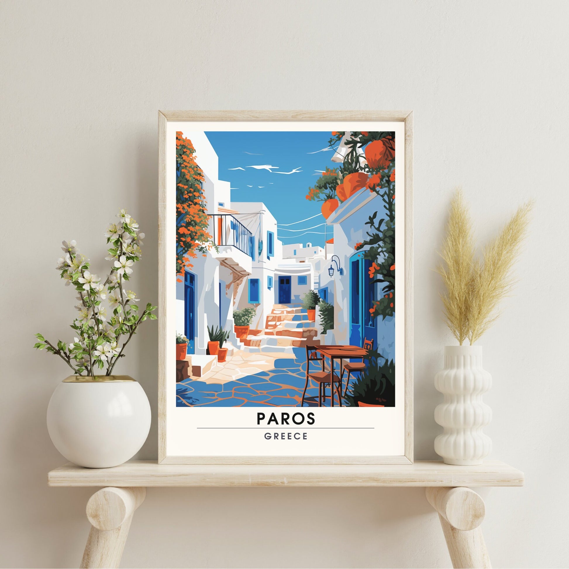 Impression Paros | Poster de voyage Paros, Grèce | Voyage dans les rues de Paros