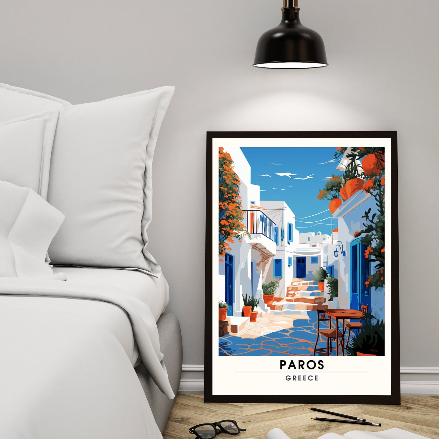 Impression Paros | Poster de voyage Paros, Grèce | Voyage dans les rues de Paros