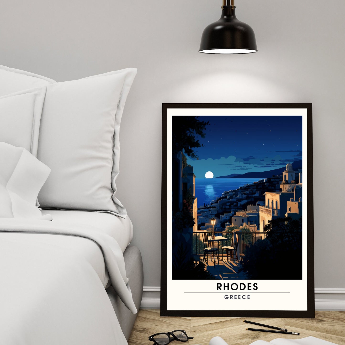 Impression Rhodes | Affiche de voyage Rhodes la nuit