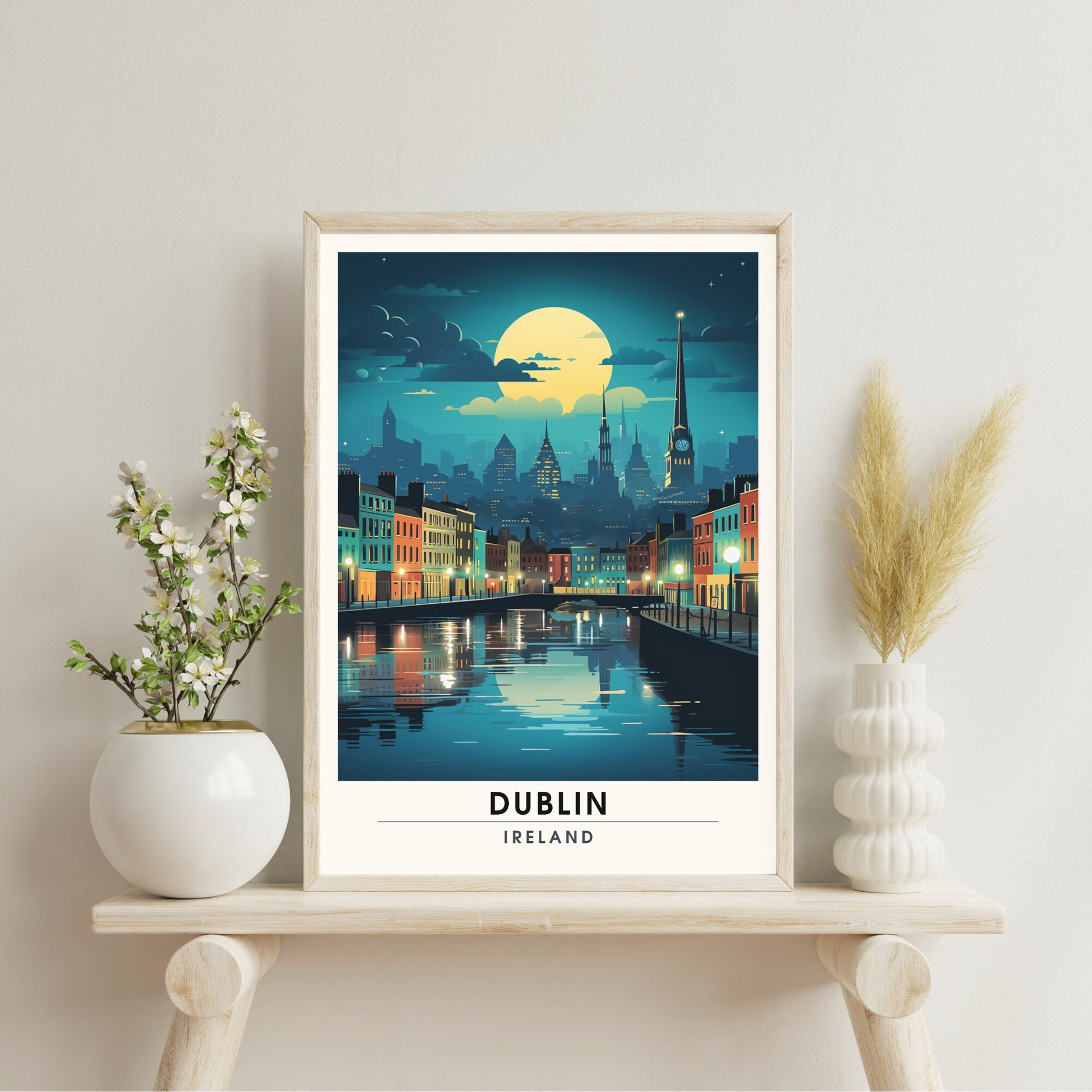 Impression Dublin | Affiche de voyage Dublin, Irlande | Affiche de voyage Dublin de nuit