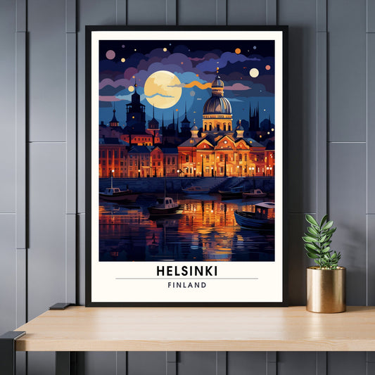 Impression Helsinki | Affiche de Voyage Helsinki de Nuit, Finlande