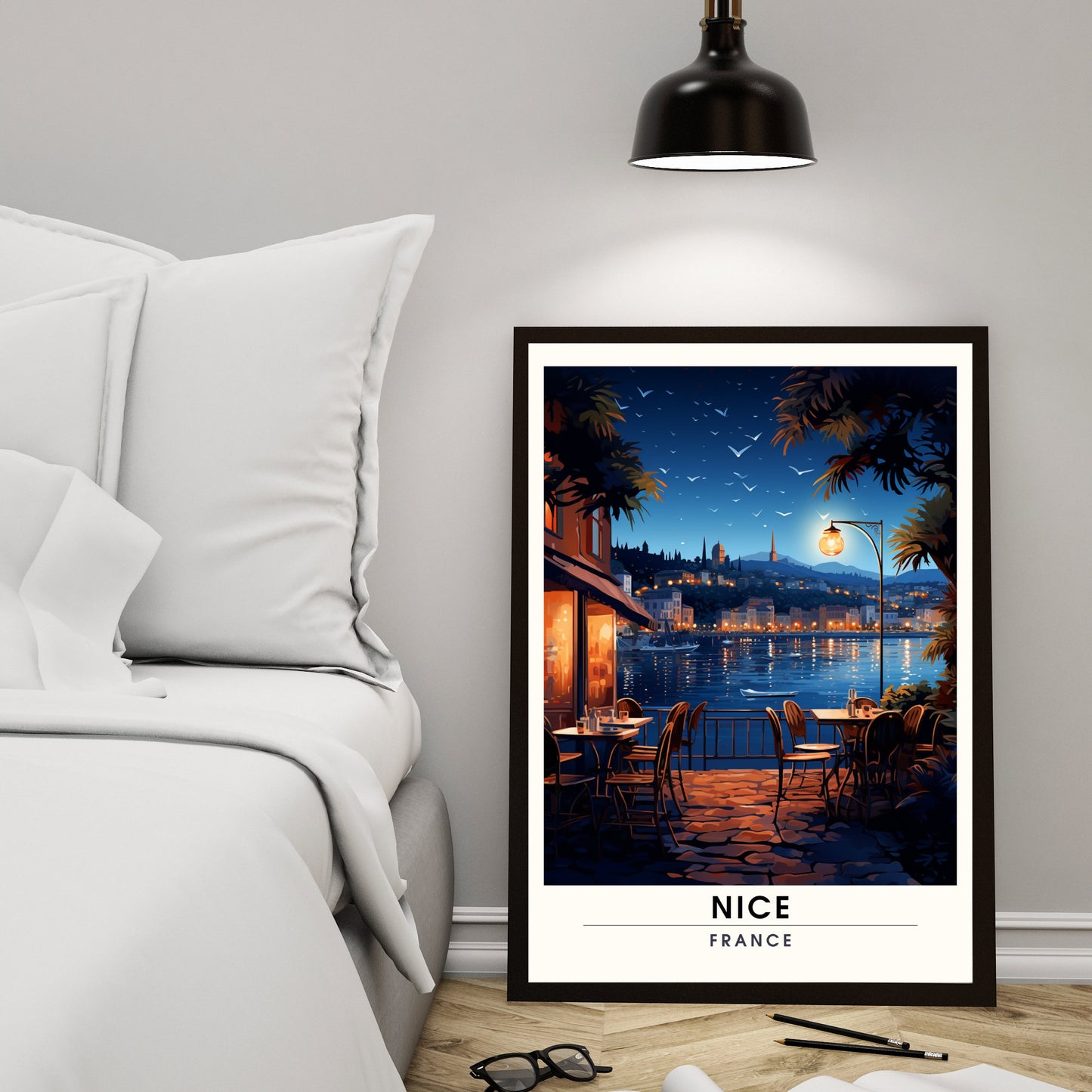 Impression Nice | Affiche de voyage Nice | Ville de Nice la nuit