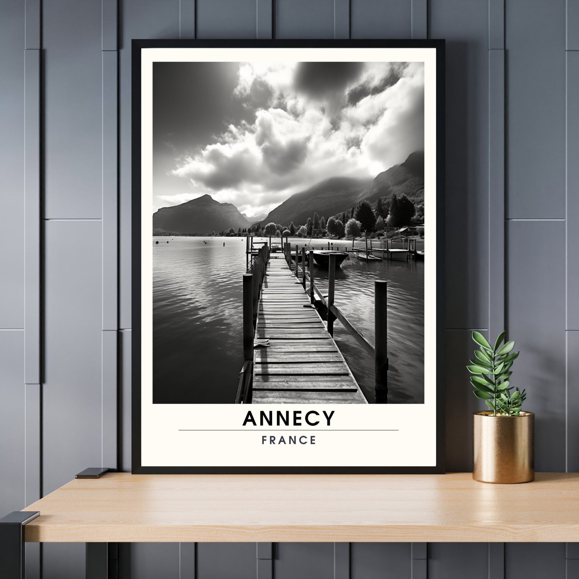 Impression de Voyage Annecy | Affiche de Voyage Annecy | Impression de Voyage France en Noir et Blanc