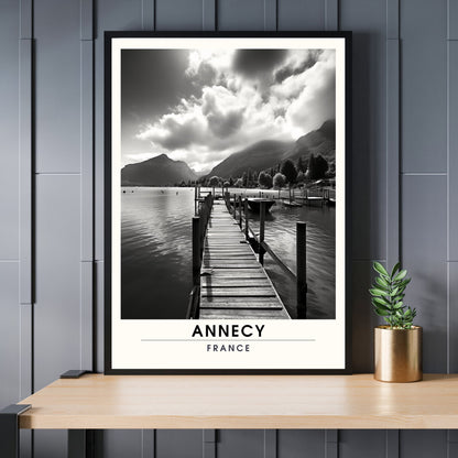 Impression de Voyage Annecy | Affiche de Voyage Annecy | Impression de Voyage France en Noir et Blanc