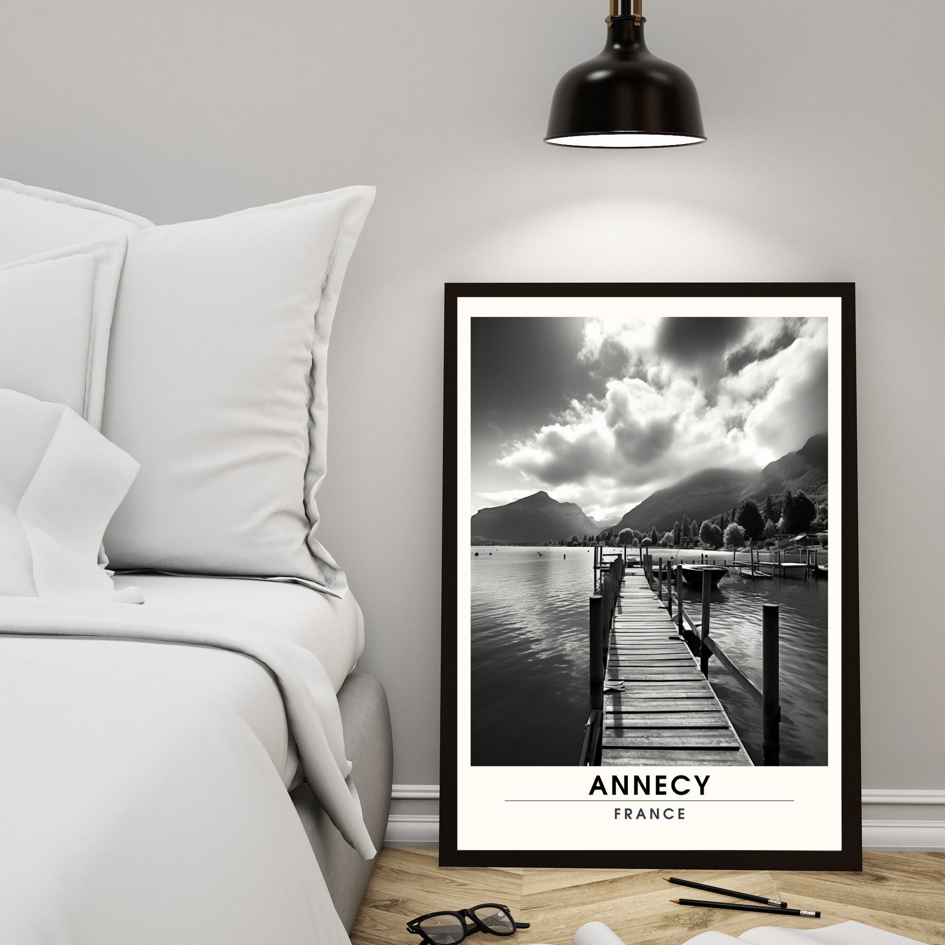 Impression de Voyage Annecy | Affiche de Voyage Annecy | Impression de Voyage France en Noir et Blanc