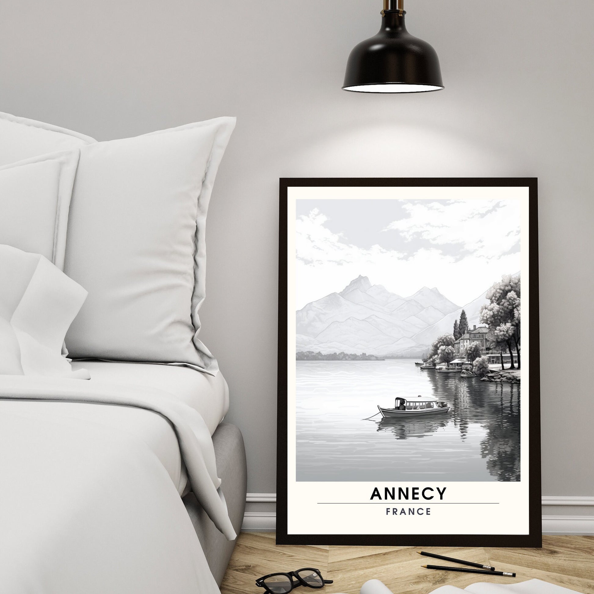 Impression Annecy | Affiche de Voyage Annecy | Affiche noir et blanc