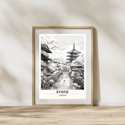 Impression Kyoto | Affiche de Voyage Kyoto | Impression Japon (Noir et Blanc)