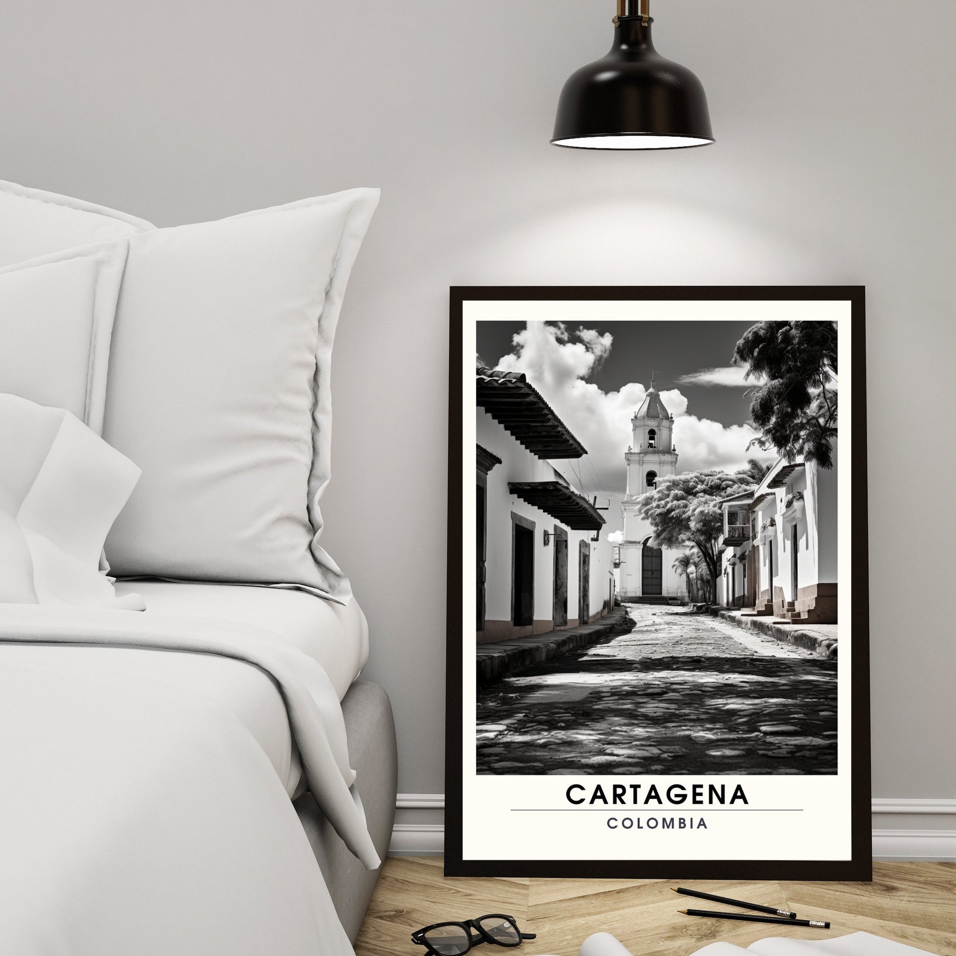 Affiche Carthagène, Colombie | Affiche de Voyage Carthagène | affiche noir et blanc