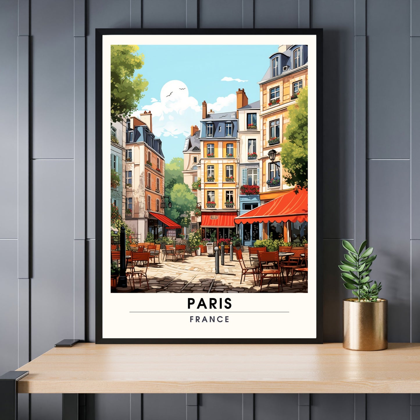 Impression Paris | Affiche de Voyage Paris | Impression de Voyage Paris, France | Vue sur un café parisien