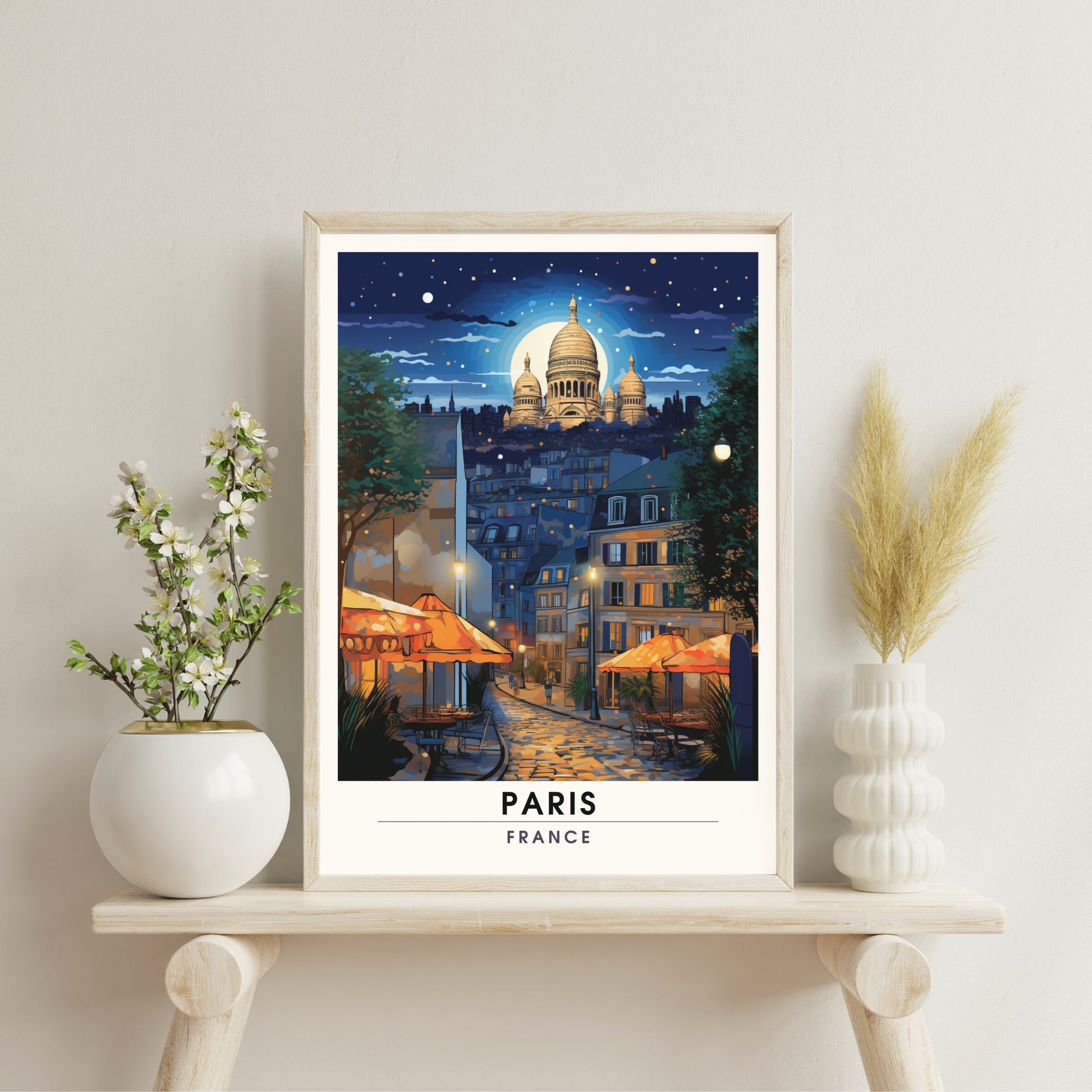 Impression Sacré-Cœur | Affiche de Voyage Paris Montmartre | Impression de Voyage Paris, France | Montmartre et vue sur le Sacré-Cœur