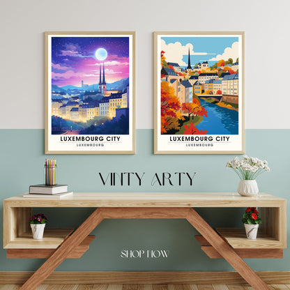 Impression Luxembourg | Affiche de Voyage Luxembourg ville | Voyage nocturne à Luxembourg