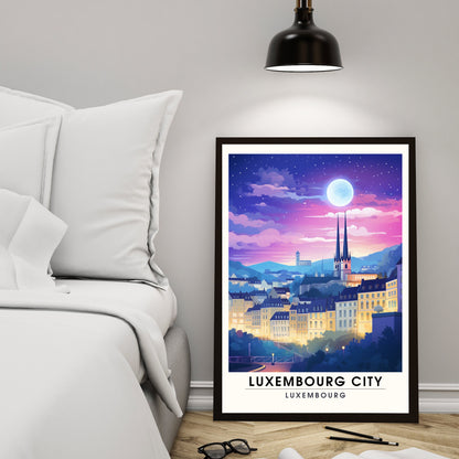 Impression Luxembourg | Affiche de Voyage Luxembourg ville | Voyage nocturne à Luxembourg