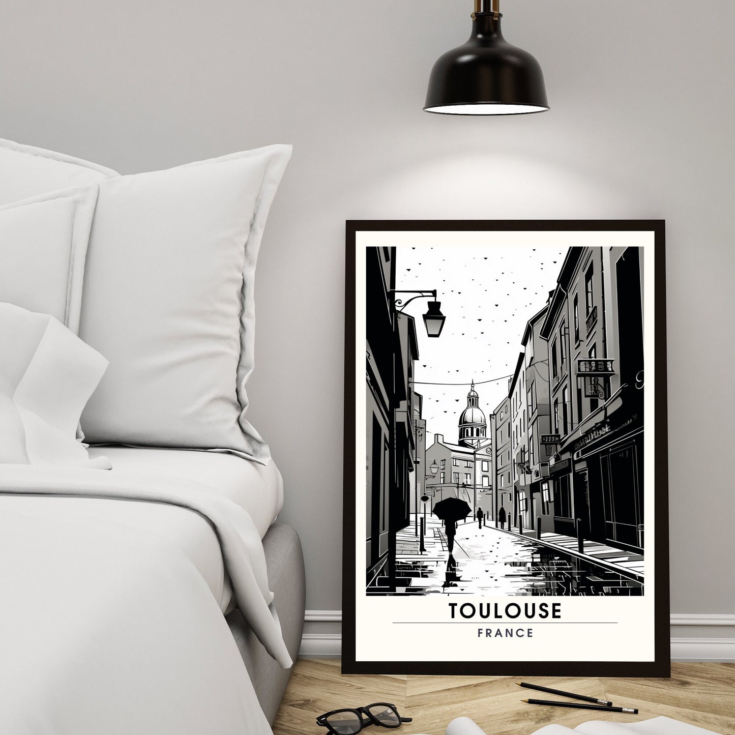 Impression Toulouse | Affiche de Voyage Toulouse | Affiche noir et blanc