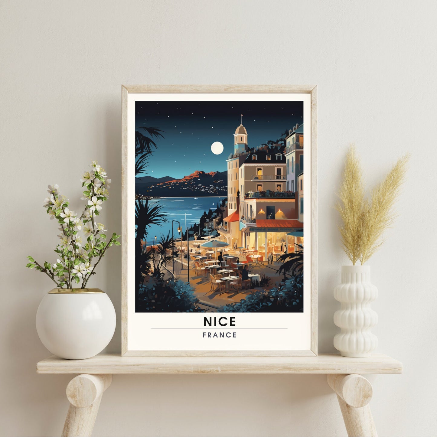 Impression de voyage Nice | Affiche de voyage Nice | Voyage Nocturne à Nice