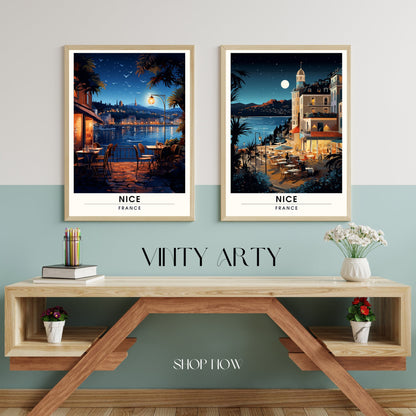 Impression Nice | Affiche de voyage Nice | Ville de Nice la nuit