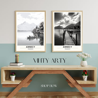 Impression de Voyage Annecy | Affiche de Voyage Annecy | Impression de Voyage France en Noir et Blanc