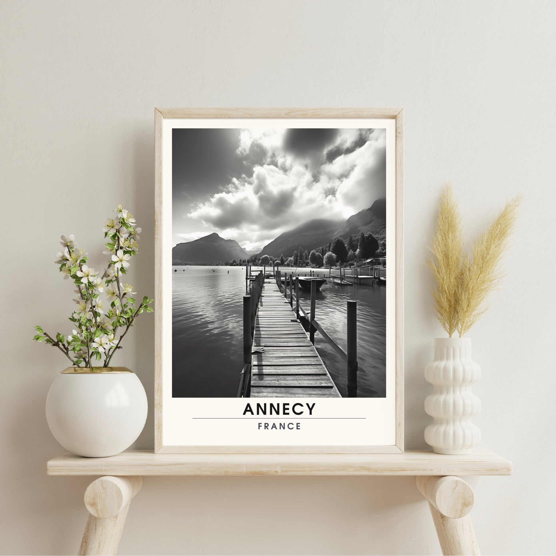 Impression de Voyage Annecy | Affiche de Voyage Annecy | Impression de Voyage France en Noir et Blanc