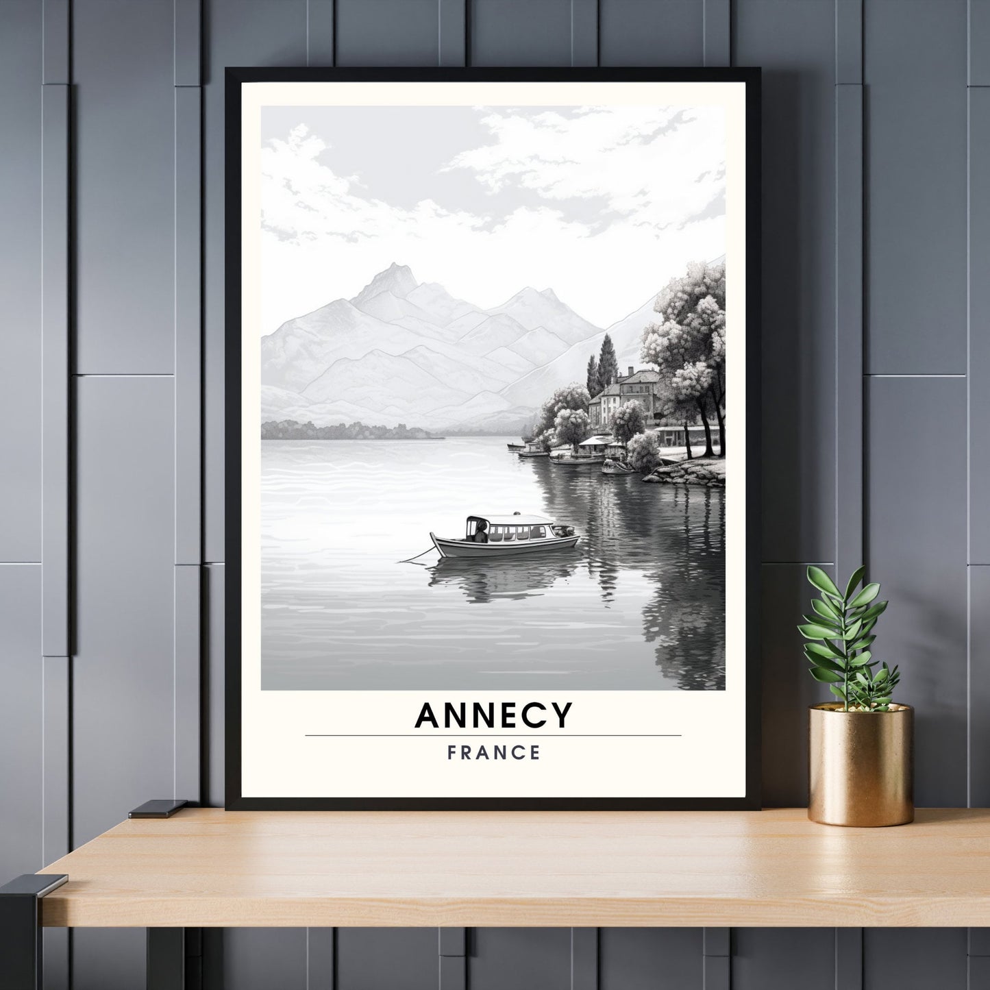 Impression Annecy | Affiche de Voyage Annecy | Affiche noir et blanc