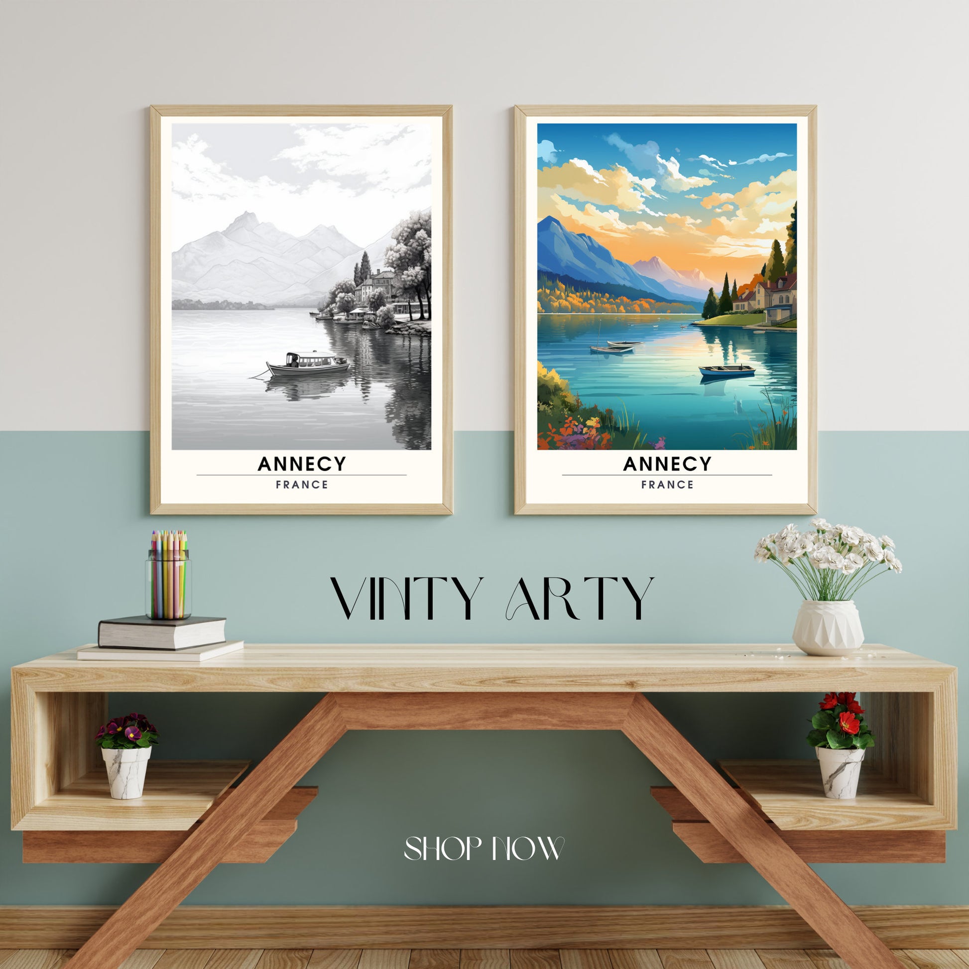 Impression Annecy | Affiche de Voyage Annecy | Affiche noir et blanc