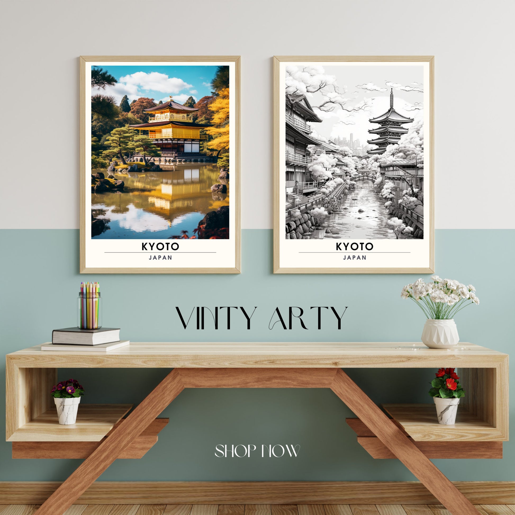 Impression Kyoto | Affiche de Voyage Kyoto | Impression Japon (Noir et Blanc)