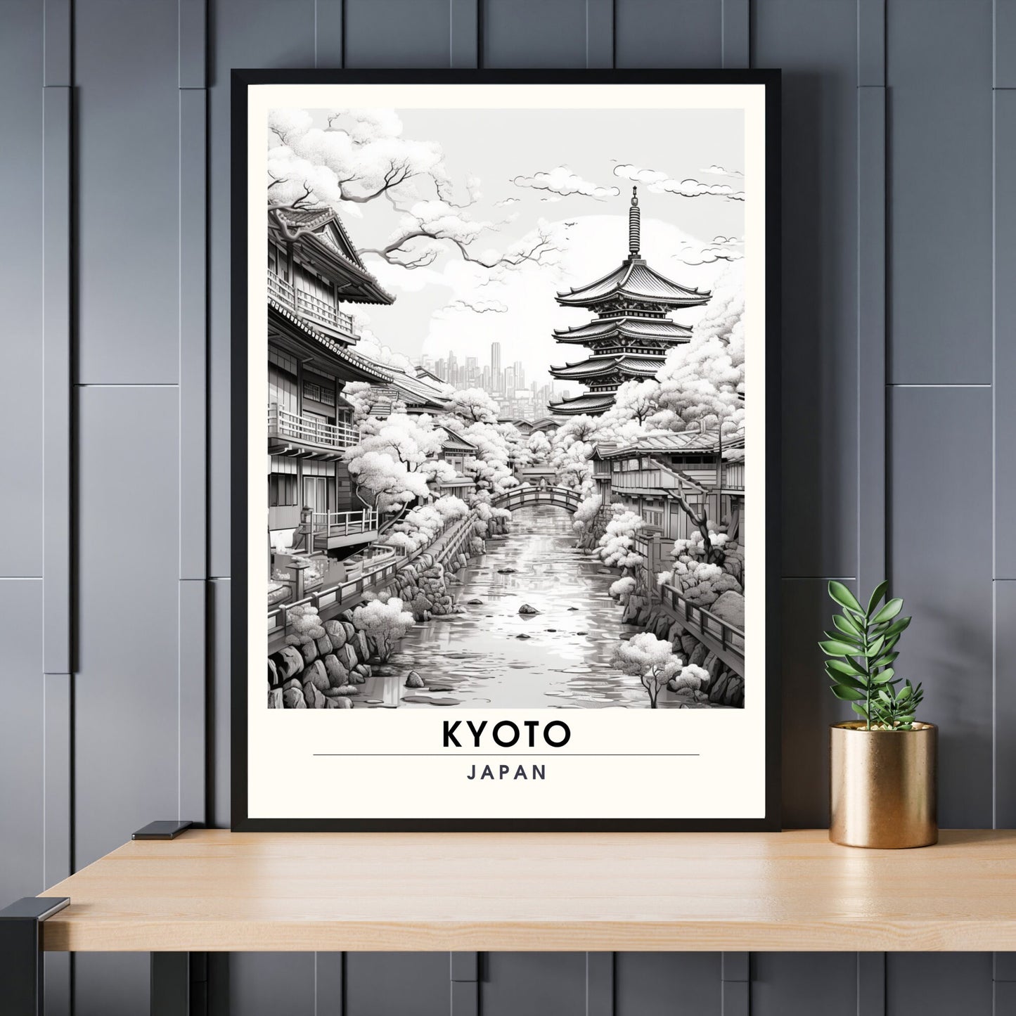 Impression Kyoto | Affiche de Voyage Kyoto | Impression Japon (Noir et Blanc)