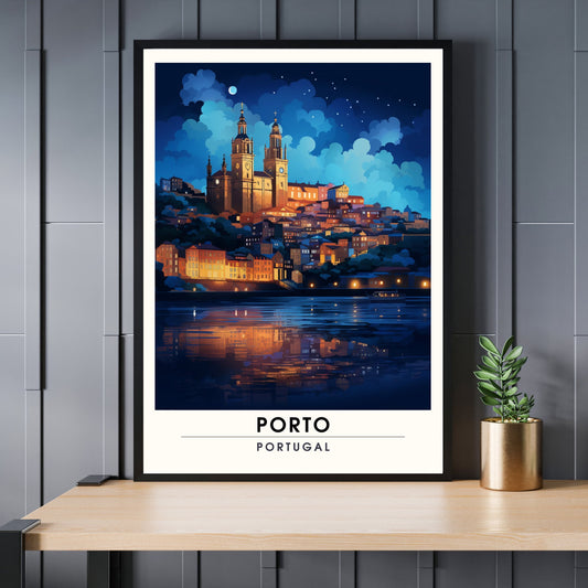 Impression de voyage Porto | Affiche de Voyage Porto | Voyage de nuit à Porto