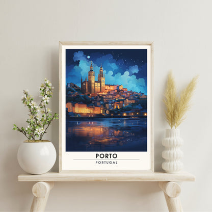 Impression de voyage Porto | Affiche de Voyage Porto | Voyage de nuit à Porto