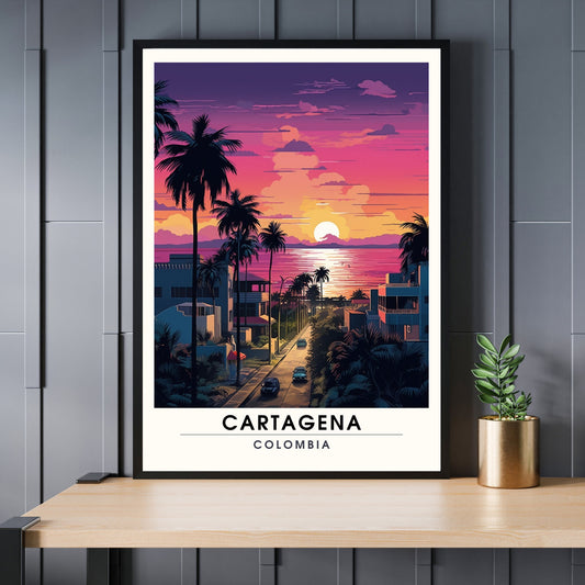 Affiche Carthagène, Colombie | Affiche de Voyage Carthagène | Voyage nocturne