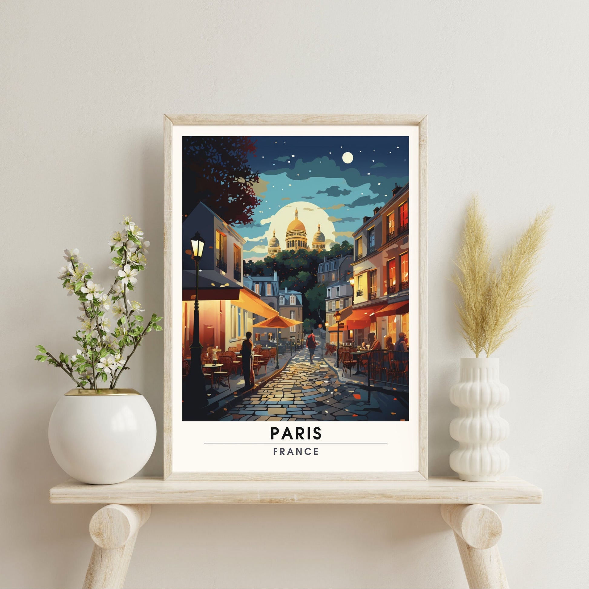 Impression Paris Sacré-Cœur | Affiche de Voyage Paris Montmartre | Impression de Voyage Paris, France | Montmartre et vue sur le Sacré-Cœur