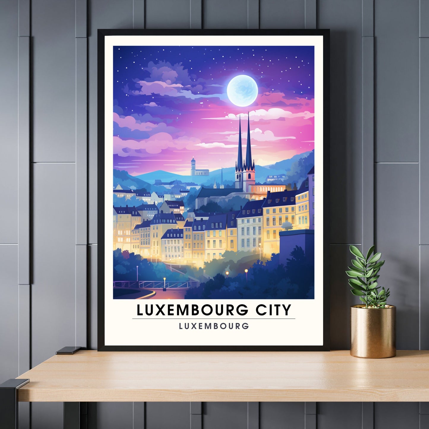 Impression Luxembourg | Affiche de Voyage Luxembourg ville | Voyage nocturne à Luxembourg