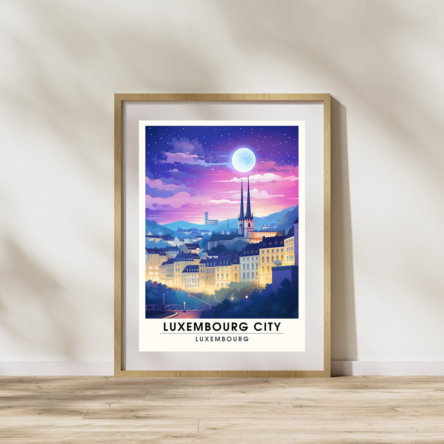 Impression Luxembourg | Affiche de Voyage Luxembourg ville | Voyage nocturne à Luxembourg