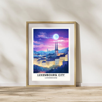 Impression Luxembourg | Affiche de Voyage Luxembourg ville | Voyage nocturne à Luxembourg