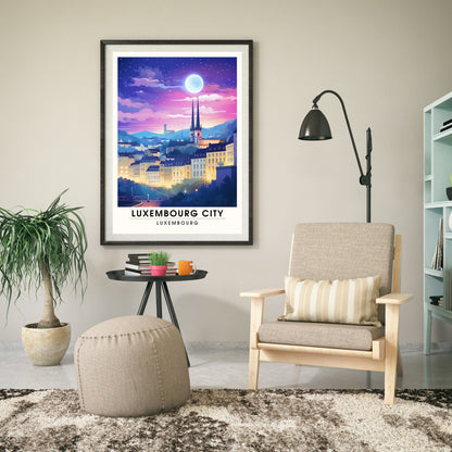 Impression Luxembourg | Affiche de Voyage Luxembourg ville | Voyage nocturne à Luxembourg